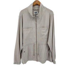 Old Navy Linen Blend Utility Jacket‎ Womens Size XXL Full Zip Drawstring Chore